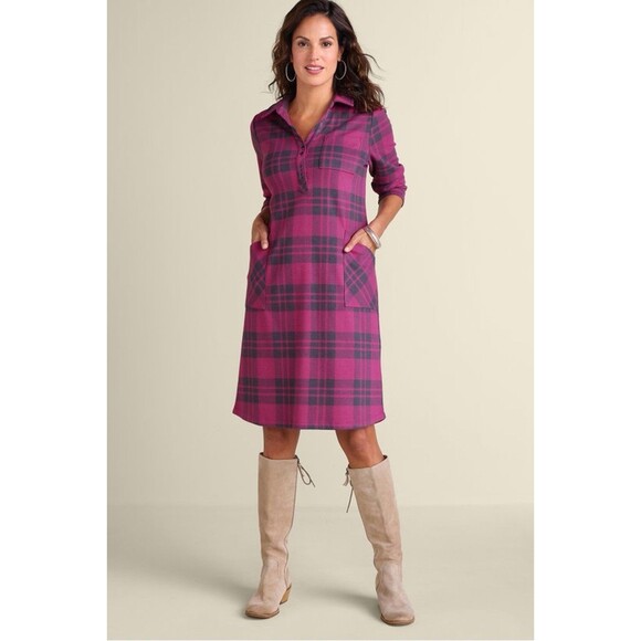 Soft Surroundings Women's Size 1X Paramount Plaid Dress Pink And Gray Cozy Soft - Picture 1 of 10